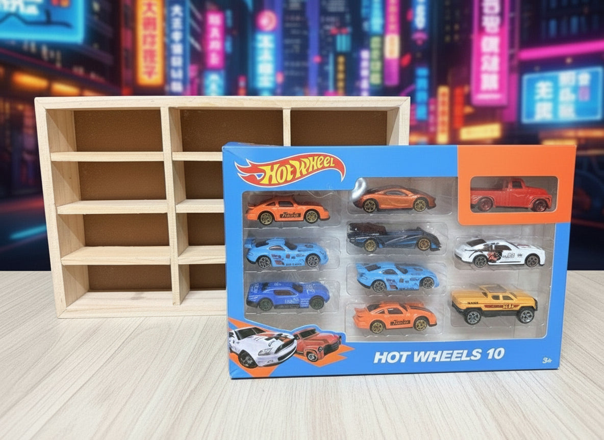 Wooden Hot Wheels & Die-Cast Car Organizer 12 Slot (Without Light)