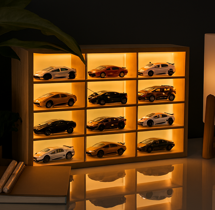 Wooden Light-Up Hot Wheels Organizer