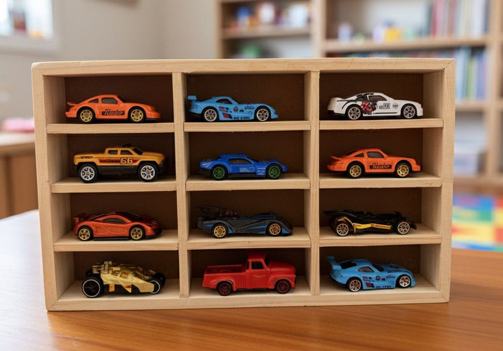 Wooden Hot Wheels & Die-Cast Car Organizer 12 Slot (Without Light)