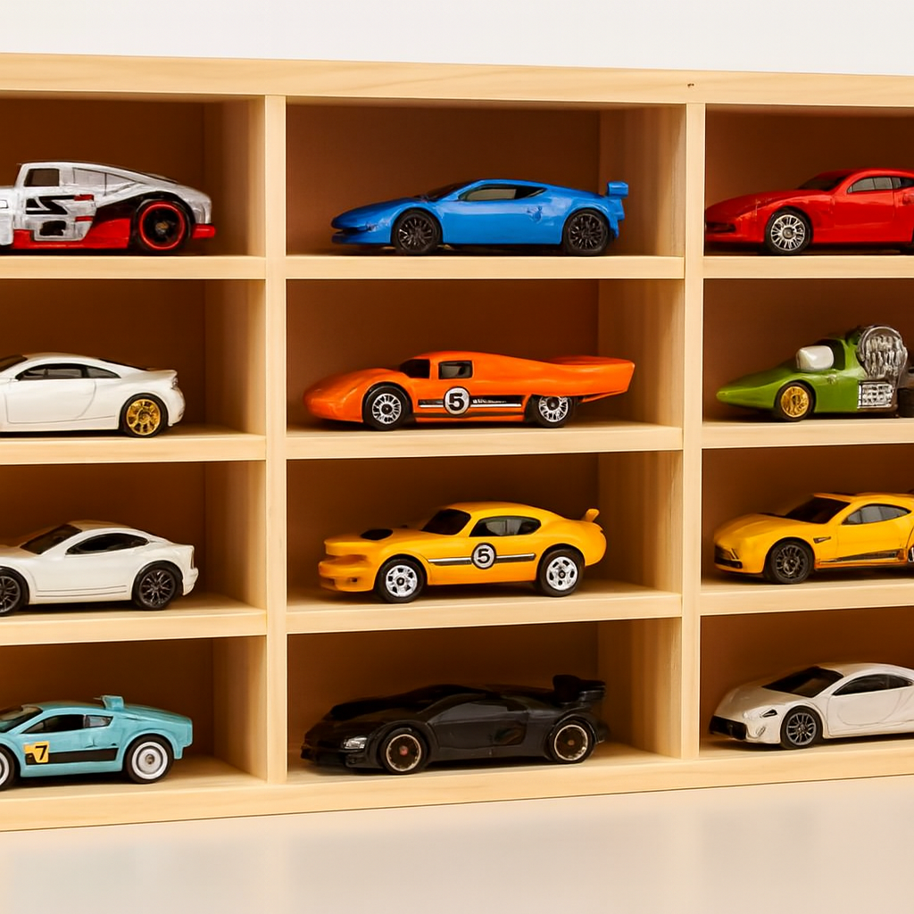 Wooden Hot Wheels & Die-Cast Car Organizer 12 Slot (Without Light)