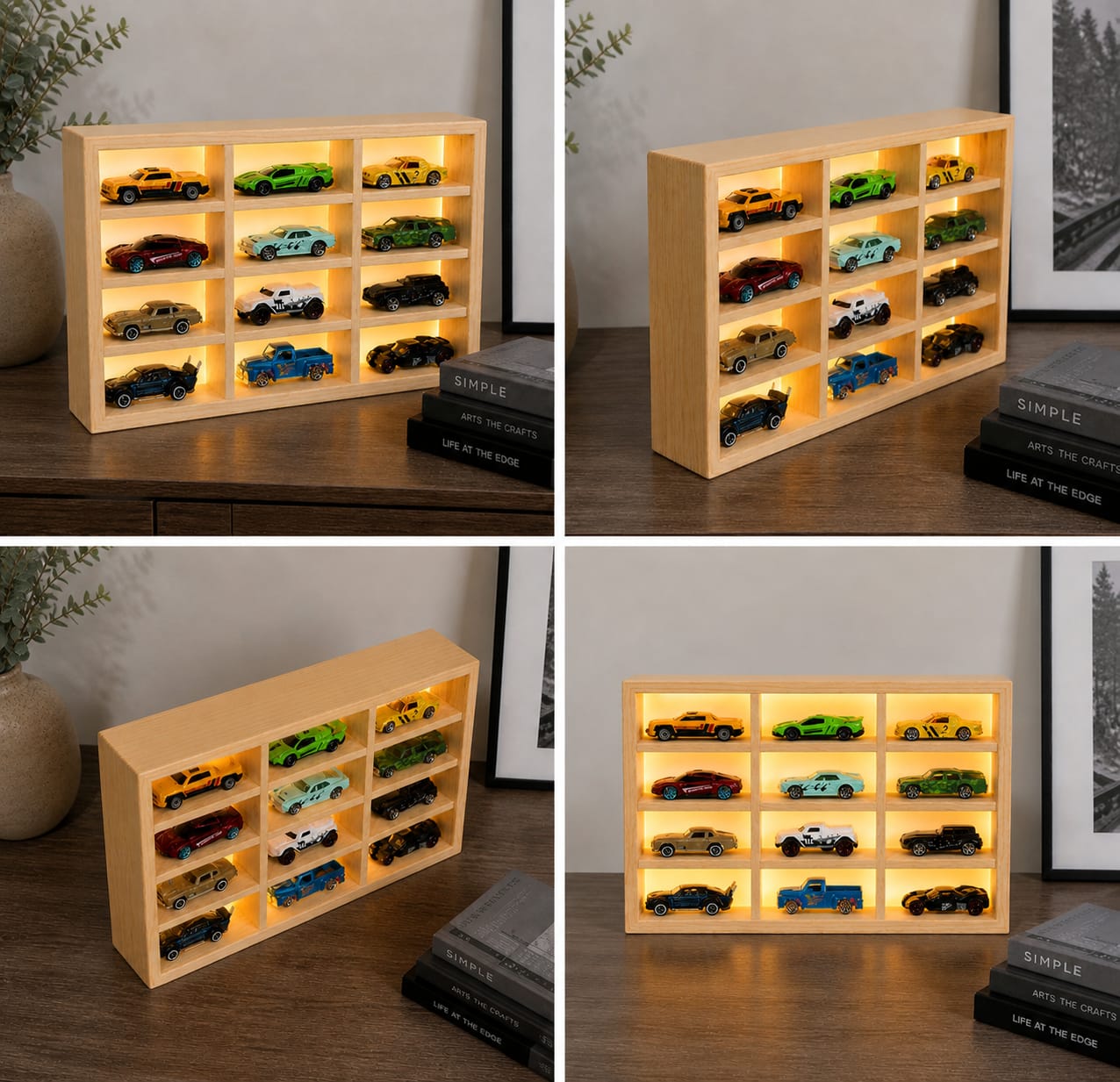 Wooden Light Up Hot Wheels Organizer With 12 Cars - Things of Art