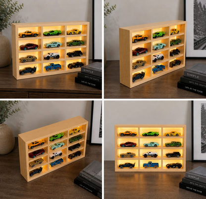Wooden Light Up Hot Wheels Organizer With 12 Cars - Things of Art