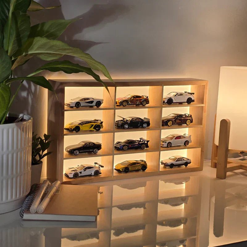 Wooden Light Up Hot Wheels Organizer With 12 Cars - Things of Art