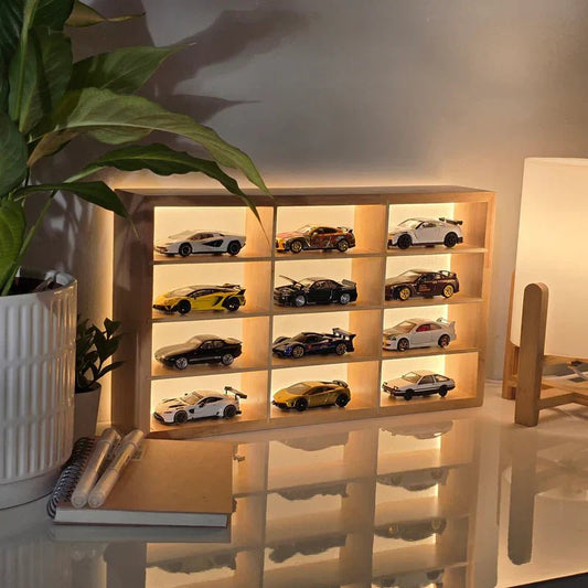 Wooden Light Up Hot Wheels Organizer With 12 Cars - Things of Art