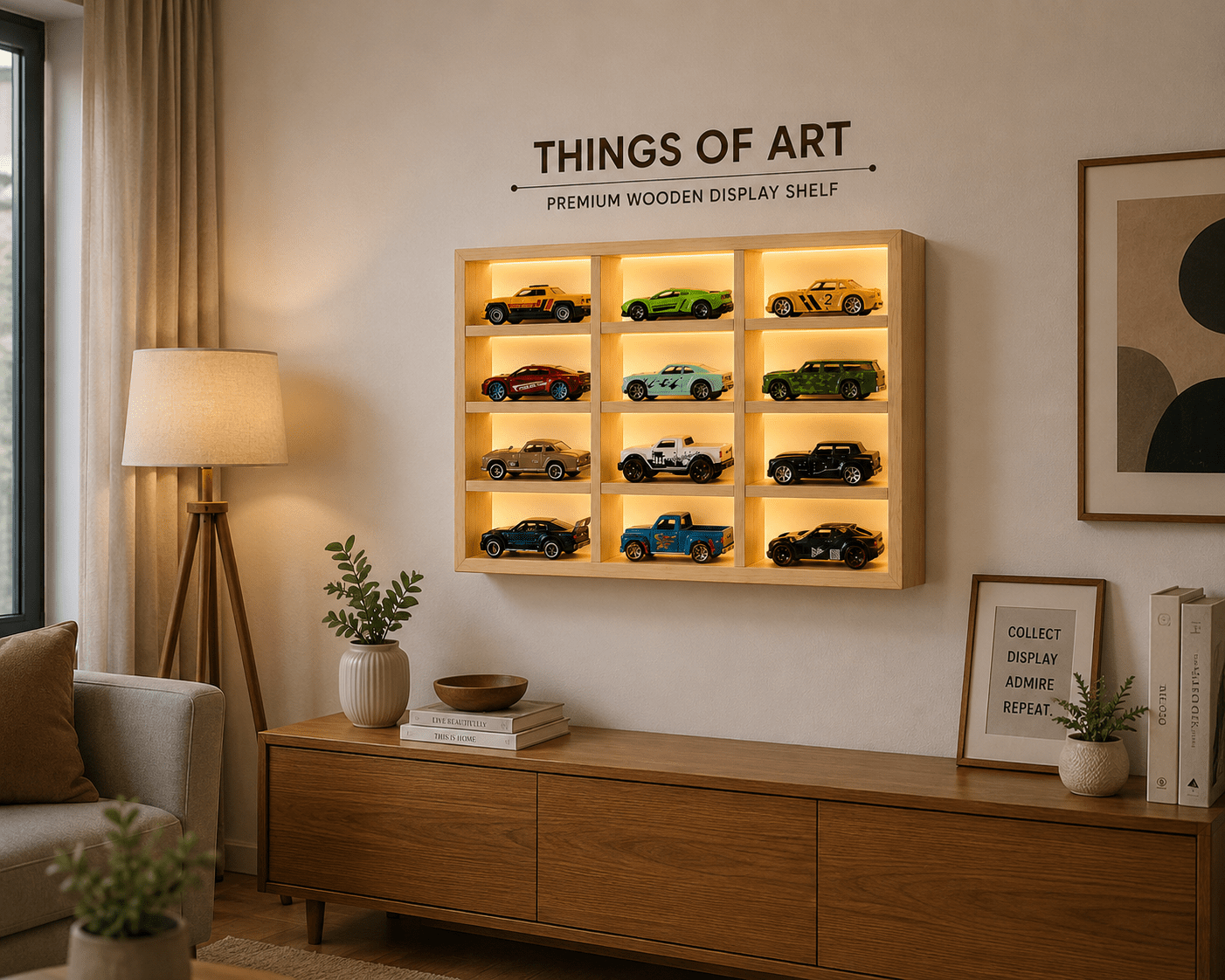 Wooden Light Up Hot Wheels Organizer With 12 Cars - Things of Art