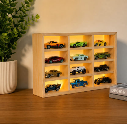 Wooden Light Up Hot Wheels Organizer With 12 Cars - Things of Art